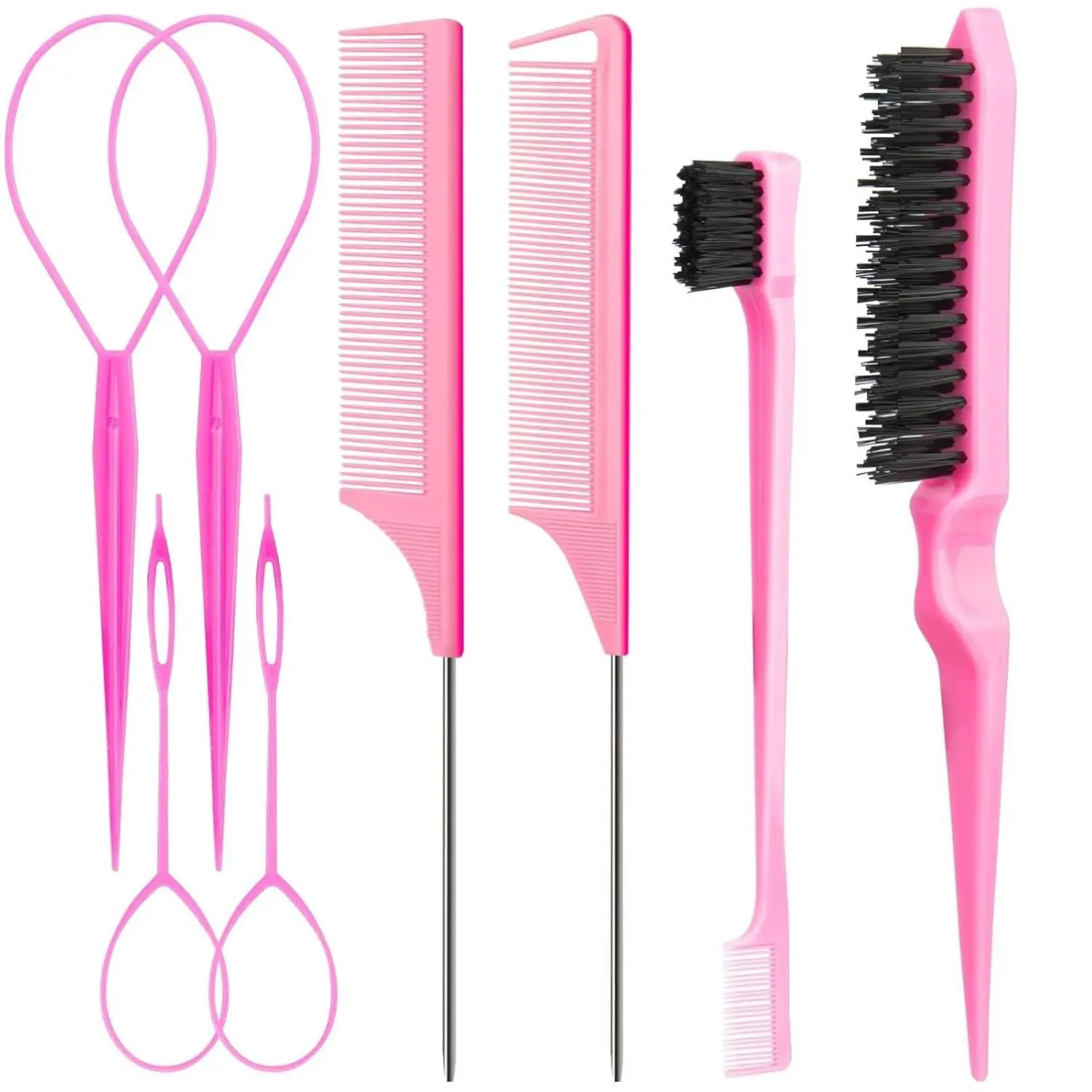 Complete 8-Piece Hair Styling Set for All Hair Types – Topsy Tail Tools, Teasing Brush & Heatless Haircare Kit