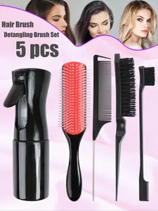 Hair Styling Kit, Hair Brush Set, Detangling Brush Set, Spray Bottle, Rat Tail Comb, Edge Control Brush, Durable, Portable & Suitable for All Hair Types, Heatless