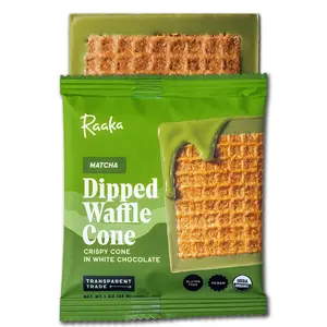 Matcha Dipped Waffle Cone - Crispy Gluten-Free Vegan Cookie in White Chocolate - 40% Cacao - Organic Ingredients - San Martin, Peru - White Matcha Chocolate, Gluten-Free Waffle Cookie