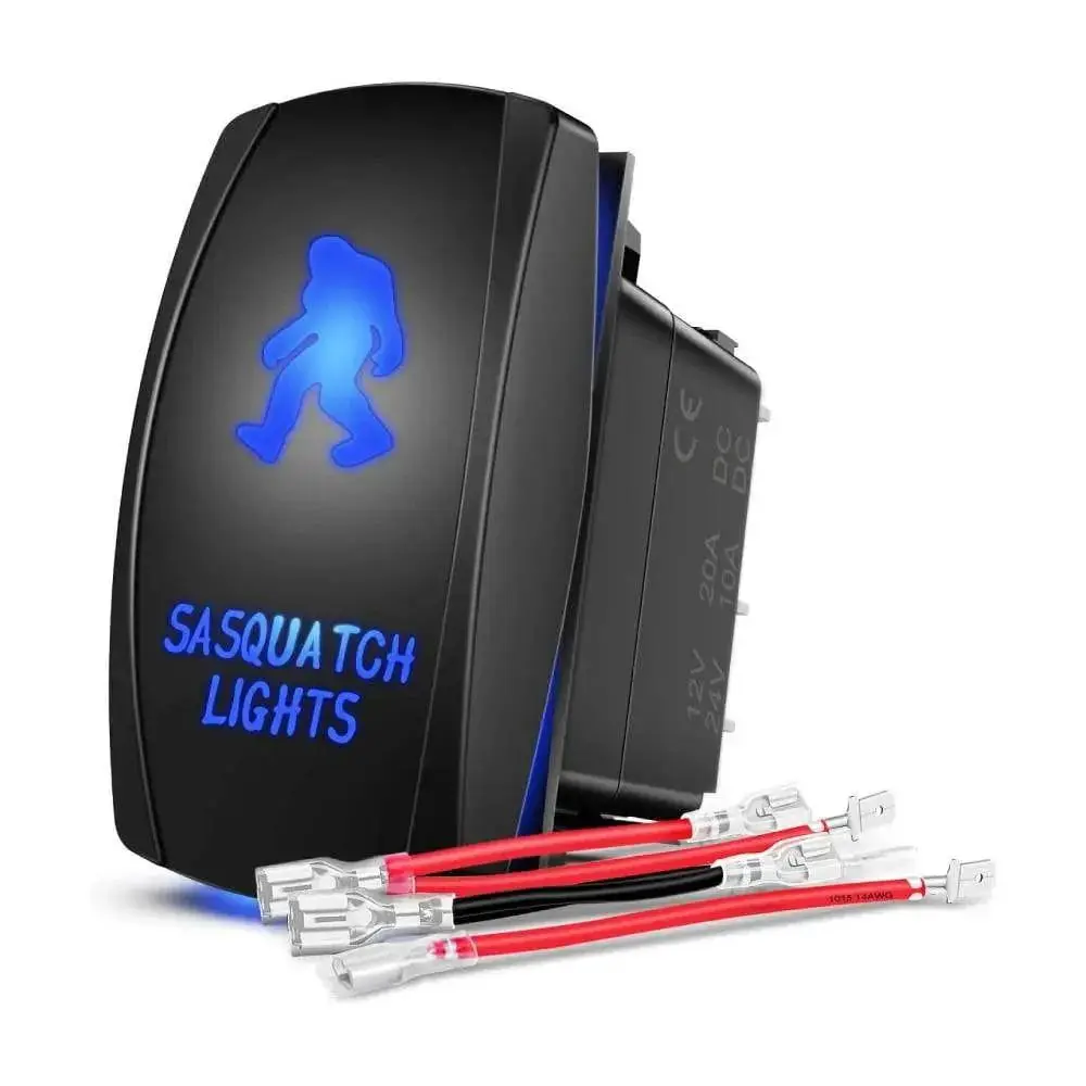 Nilight 5-Pin Laser Etch Sasquatch LED Light Switch Panel - Blue LED Illuminated, IP65 Rating, 14-Gauge Jumper, On/Off Control, Waterproof, for Trucks, 4x4 Off-Road Vehicles, Includes Installation Wiring Diagram, Led Light Switches, Cars