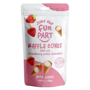 Just the Fun Part Mini Waffle Cones Filled With Strawberry White Chocolate Snack Crunchy