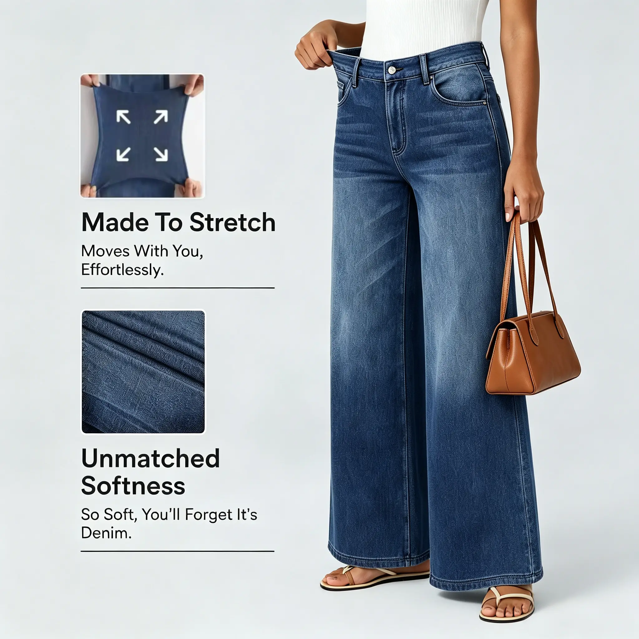 EMMIOL Women's 2026 Wide Leg Jeans Cotton Stretch Baggy Jeans Mid Waist Boyfriend Denim Pants Vintage Trousers with Pocket