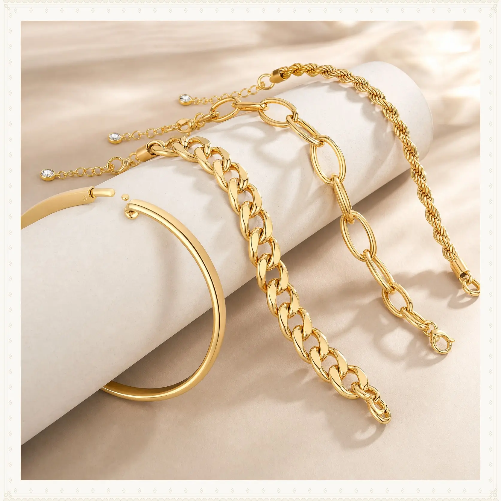 Women's Trendy Chunky Gold-Plated Cuban Chain Bracelets, Waterproof Non-Tarnish Tarnish-Proof Stackable Layered Cuff Herringbone Jewelry Gifts for Mothers Day, Non Tarnish Jewelry Adjustable Bangle