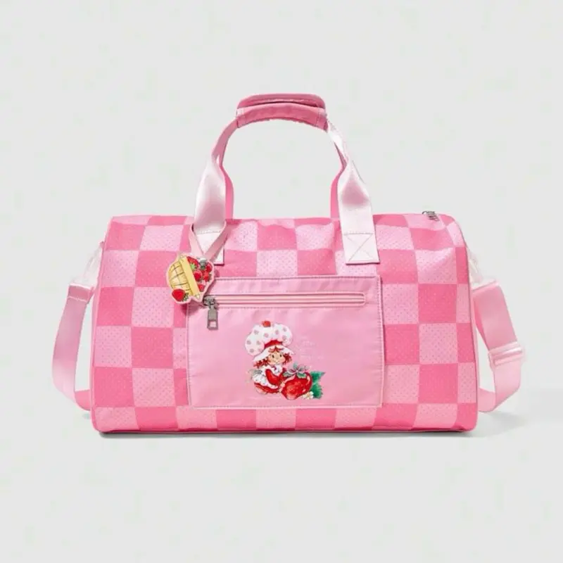 Strawberry Shortcake Retro Gingham Weekender & Travel Duffel Bag with Pink Checkered Design and Character Embroidery