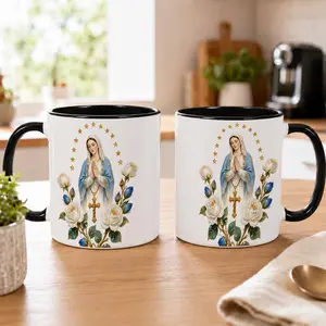 Holy Virgin Mary Mug (11oz/15oz)  Blessed Madonna Floral Cross Print  Elegant Ceramic Cup with Inspirational Design  Perfect for Home Decor  Prayer Space  Spiritual Gifts  Religious Holidays  Everyday Coffee Moments