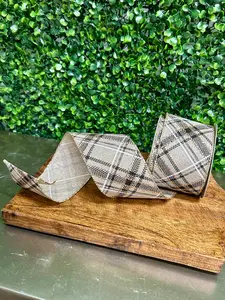 2.5 Inch By 10 Yard Natural Black And Gold Plaid Ribbon