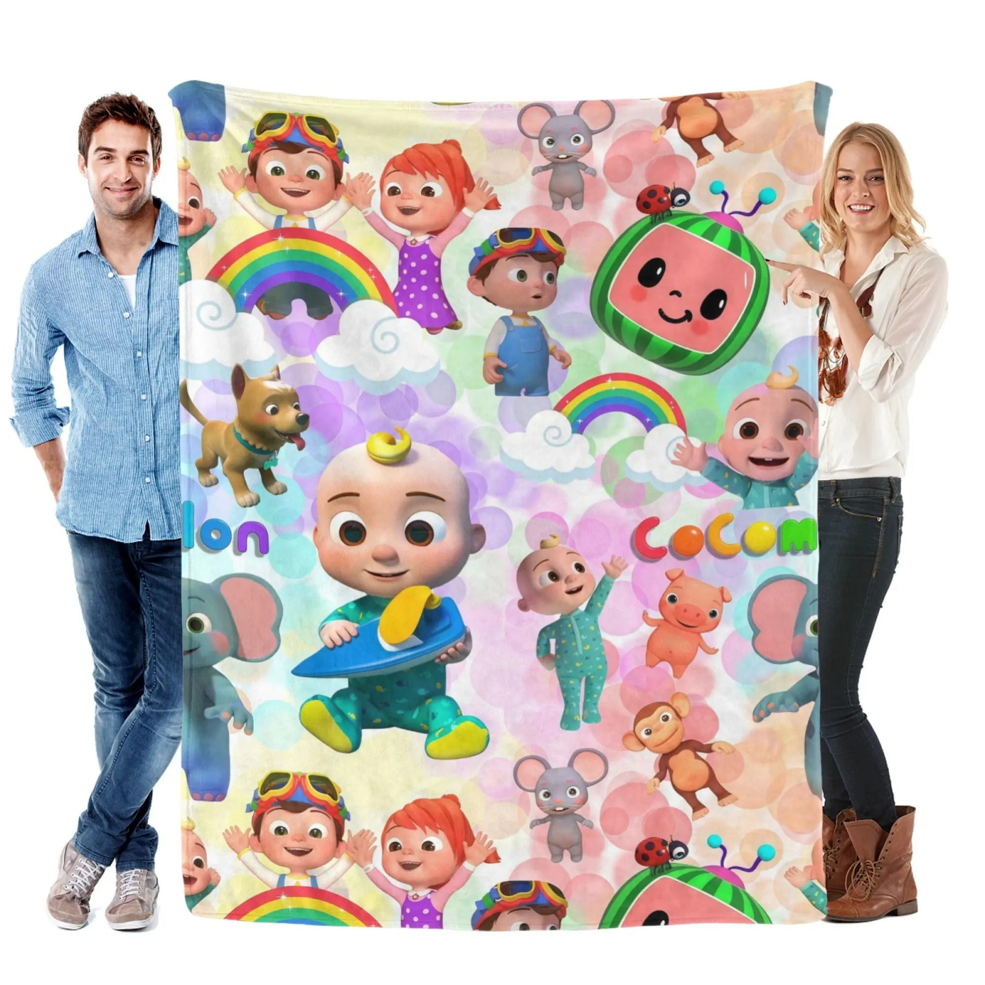 Cocomelon Inspired Blanket, Cute Cartoon Baby Character Soft Fleece Throw Blanket, Cozy Kids Blanket For Nursery Bedroom Couch Living Room Decor, Gift For Toddlers Boys Girls