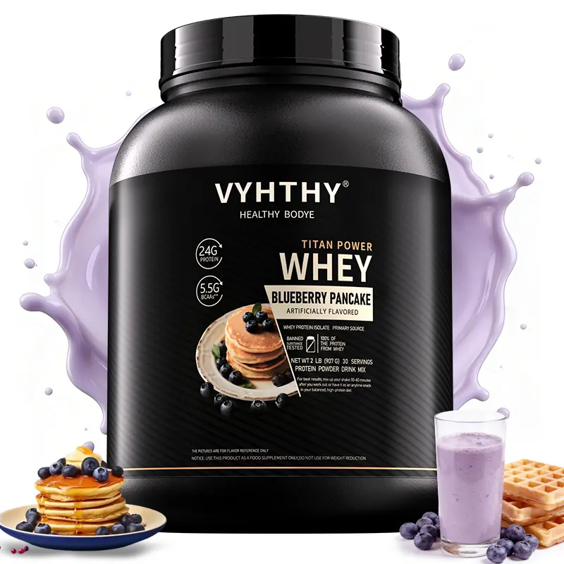 VYHTHY Whey Protein Powder - Blueberry Flavor, 24g Protein, 3.5g BCAAs, Sugar-Free, High-Quality Isolate & Concentrate Blend, Nutrition Dietary Balanced Nutritional Supplement for Muscle Growth & Recovery, Balanced Nutritional Protein Supplements