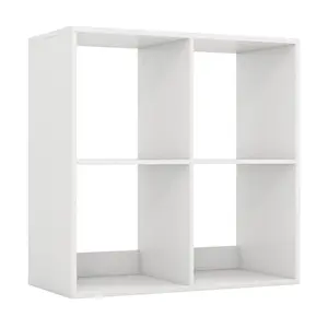 COSTWAY - 4 Cube Bookshelf with Back Guardrail for Living Room Bedroom-White