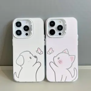 dog and cat Pair couple Phone Case for use with iphone 17 air 16 pro max 15 plus 14 pro 13/12/11 Romantic phone cases for iphone X/XS XSMAX XR 7/8 PLUS kawaii aesthetic holographic phone case for couple
