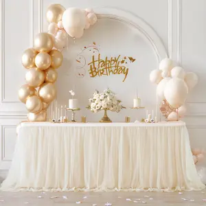 Tulle Table Skirt for Rectangle & Round Tables, White Ruffle Tutu Tablecloth with Wrinkle-Resistant Lining for Wedding, Birthday & Party Decor