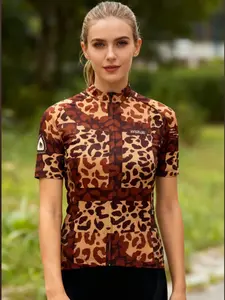 Women's Summer Breathable Quick-Dry Cycling Jersey Short Sleeve Top, Ombre Pattern Zipper Design, Casual Style for Spring & Fall