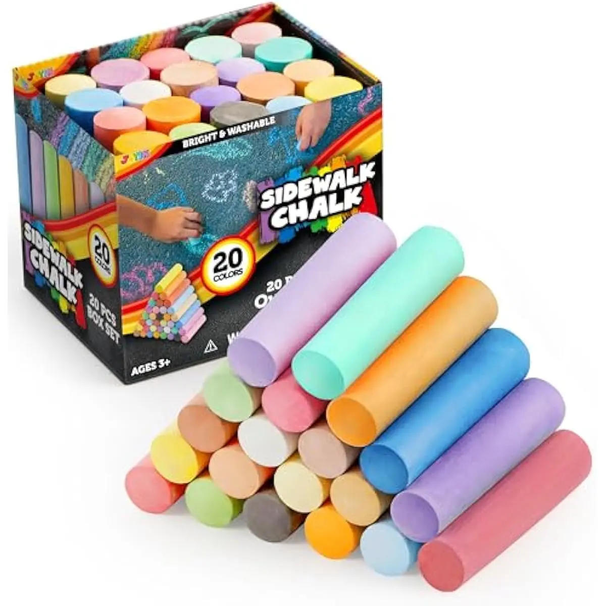 20 PCS Washable Sidewalk Chalks Set in 20 Colors, Non-Toxic Jumbo Colored Chalk for Kids, Painting for Outdoor Games, School Supplies, Painting on Chalkboard