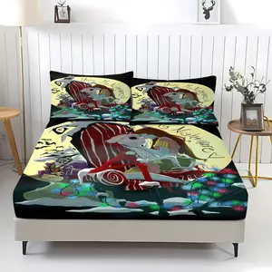 The Nightmare Before Christmas Collage Fitted Sheet Set, 3-Piece (1 Fitted Sheet + 2 Pillowcases) – Ideal for Movie Fans, Gothic Decor Lovers & Fantasy Enthusiasts, Perfect for Bedrooms, Themed Spaces & Cozy Sleepovers