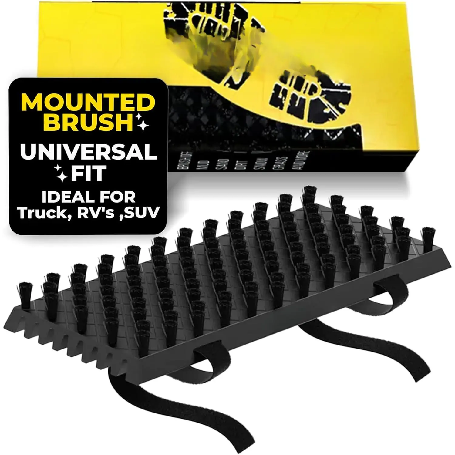 Heavy Duty Truck Step-Mounted Boot Brush - Dirt Removal, Durable, Universal Fit for Trucks/SUVs, RVs - Compact, Lightweight, Convenient Design, Easy-Attach Velcro Mounting - Ideal for Daily Use, Camping, 12-Inch Automotive Boot Cleaner