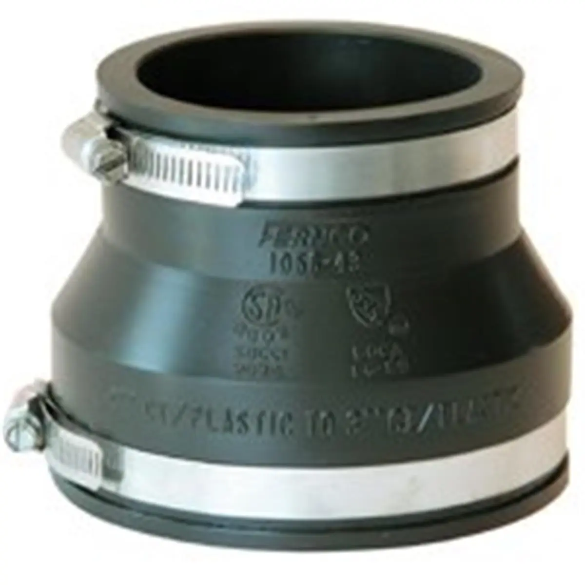Fernco 212 MAIN Series 1056 4x3 in. Flexible Coupling, Plain Ends, Stainless Steel Clamp, Cast Iron/Plastic Construction, Flexible Fit for Boating Water Sports, 4 X 3 In.