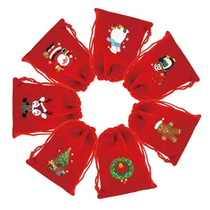 12PCS Mixed Christmas Drawstring Gift Bags, Santa Snowman Gingerbread Patterns, Xmas Party Favor Bags for Gifts, Holiday Decor & Treats, Ideal for Kids & Home Decoration