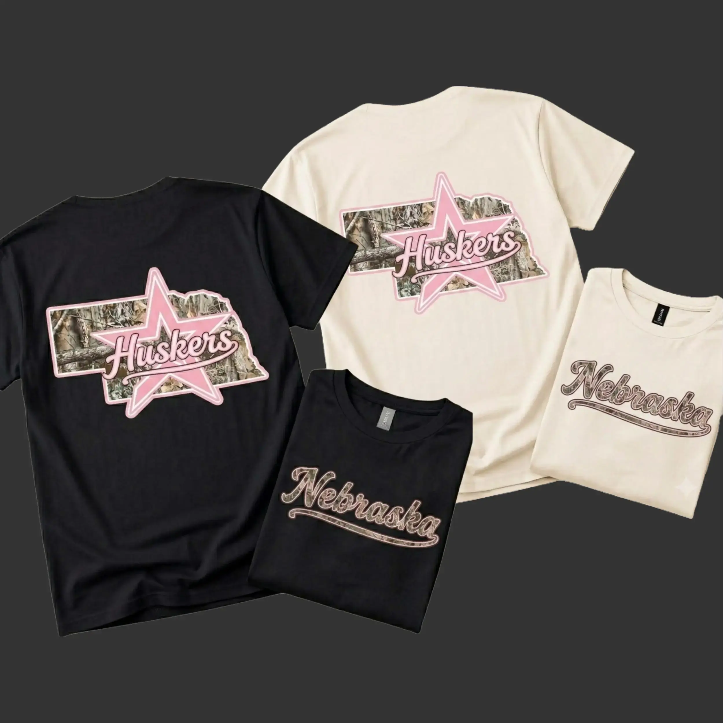 Pink Camo Neb Huskers T-Shirt Retro College Gameday Tee, Camo Design, Menswear Streetwear Casual T-Shirt Crewneck