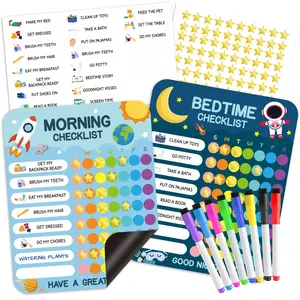 Morning & Bedtime Routine Chart Poster for Kids, Magnetic Sticker Daily Visual Schedule, Toddler Checklist Reward Chart, Teaching Supplies & Visual Learning Tools, Learning Materials, Classroom Supplies Charts