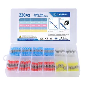 220pcs solder seal wire connector heat shrink butt connector waterproof insulated electrical wire terminal solder sleeve sealed electrical butt splice for marine automotive Waterproof Protective Connectors Heat Shrink Connectors Waterproof Connector Set