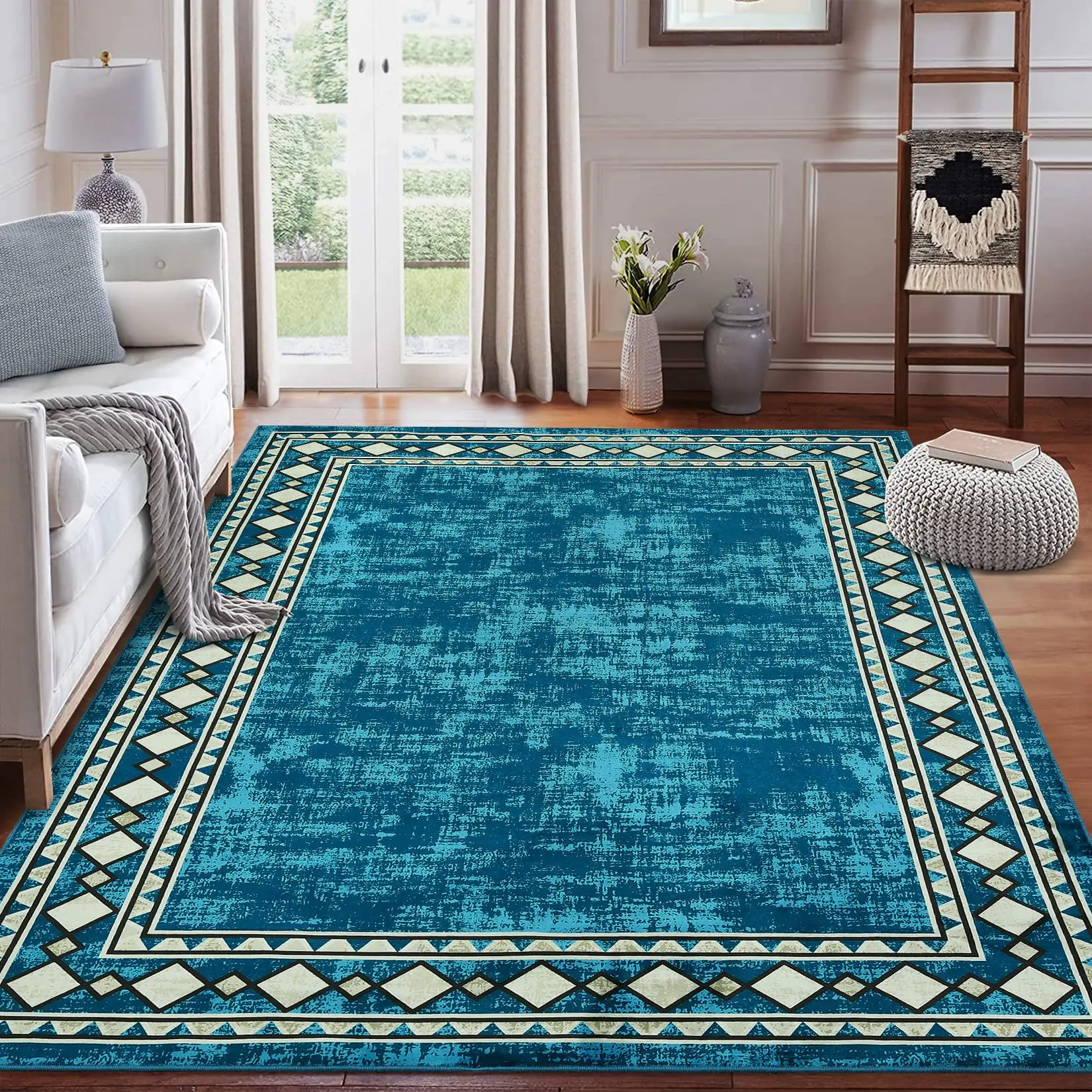 【GARVEE】Bordered Minimalist Area Rugs and Runners - Washable, Stain-Resistant, Non-Slip Carpets in Navy, Maroon, Beige for Living Room, Bedroom, Kitchen, and Home Decor