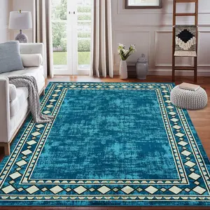 【GARVEE】Bordered Minimalist Area Rugs and Runners - Washable, Stain-Resistant, Non-Slip Carpets in Navy, Maroon, Beige for Living Room, Bedroom, Kitchen, and Home Decor