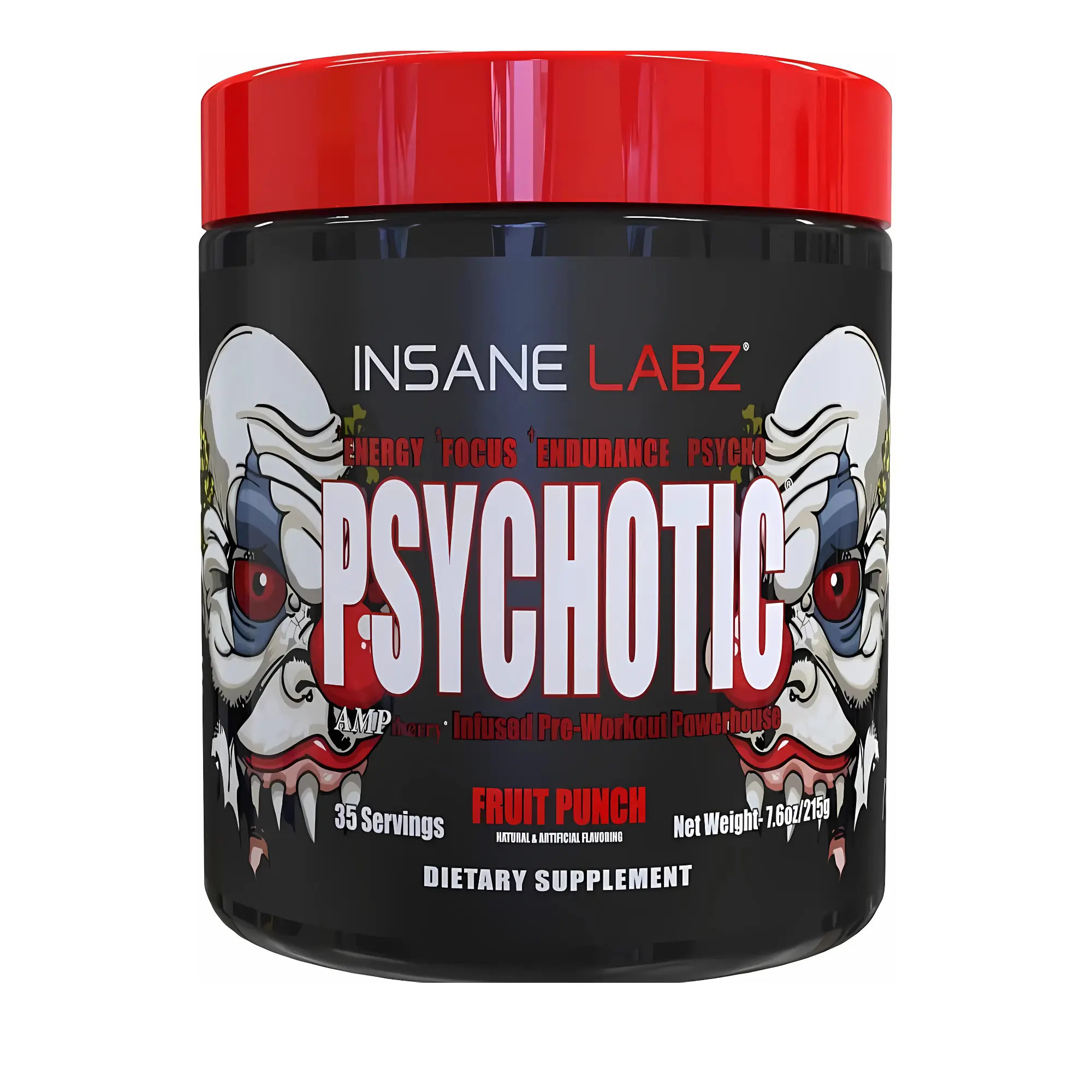Insane Labz Psychotic High-Stimulant Pre-Workout Powder - Creatine Monohydrate, Beta-Alanine, DMAE Focus Support, Ampiberry Extract Booster - 35 Servings Fruit Punch Gym Dietary Muscle Supplement (No Crash & No Jitters)