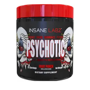 Insane Labz Psychotic Pre Workout Powder – High Stimulant Formula for Extreme Energy, Focus & Endurance – Beta-Alanine, Creatine & DMAE – 35 Servings – Fruit Punch