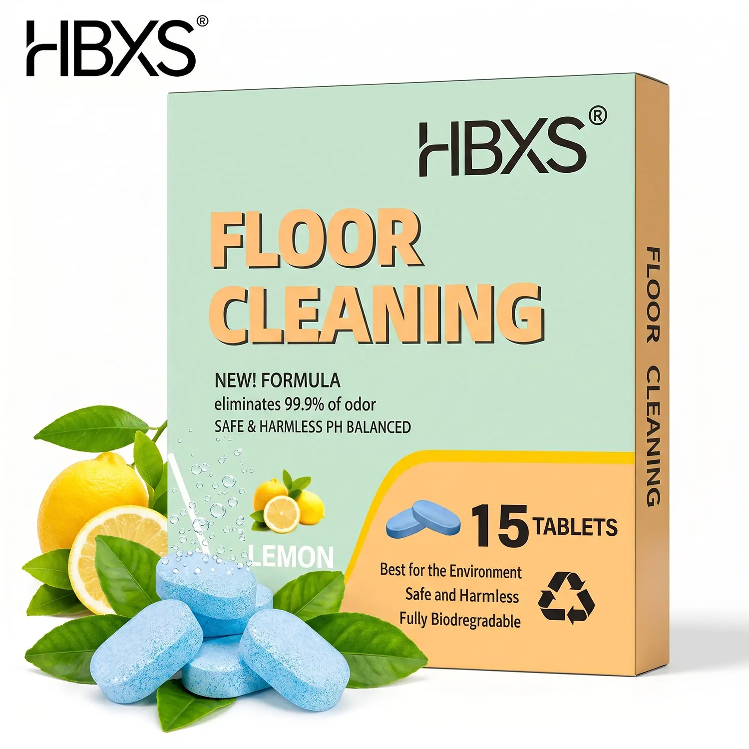 HBXS Floor Cleaning Tablets 15 Tablets, Lemon Scent Floor Cleaner Tablets for Mopping, Safe for  Wood Tile Marble Floors, Quick Dry No Residue, Multi Surface Concentrated Cleaner