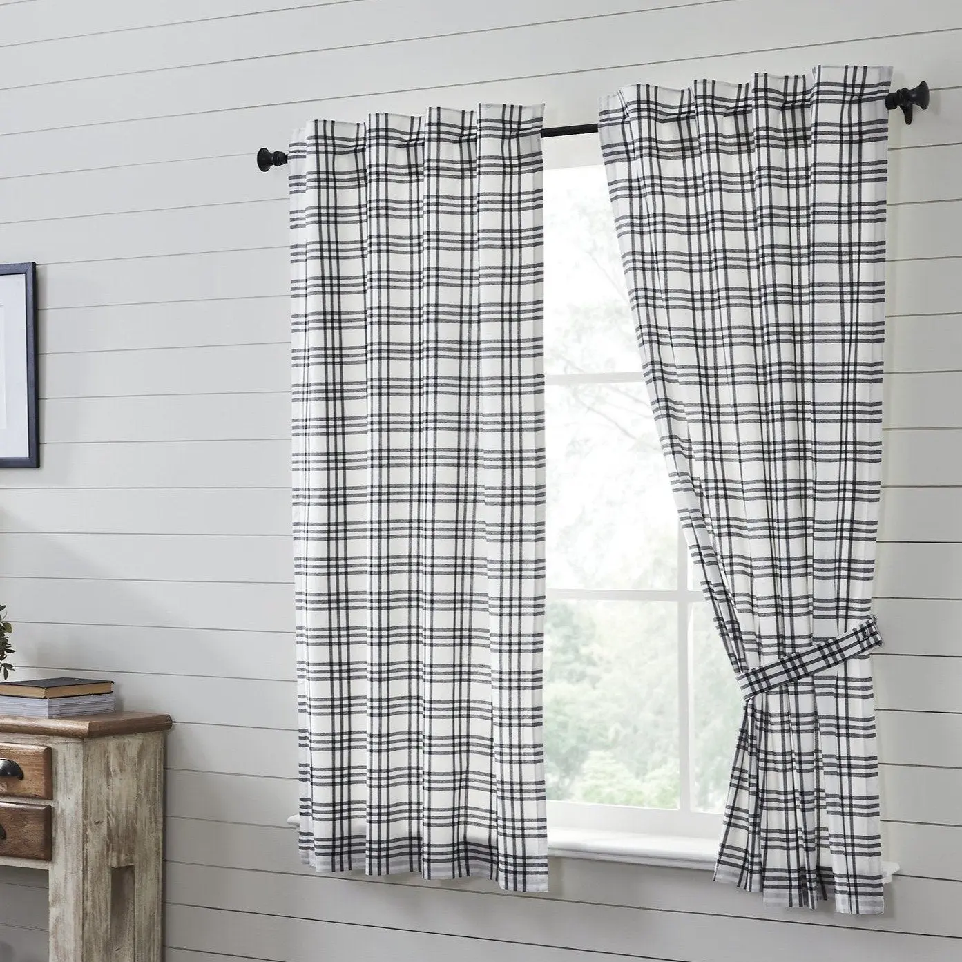 Farmstead Black Classic Plaid Pattern Curtain Panels, 100% Cotton Short Curtains with Farmhouse Charm, Do Not Bleach, 100% Cotton Curtains
