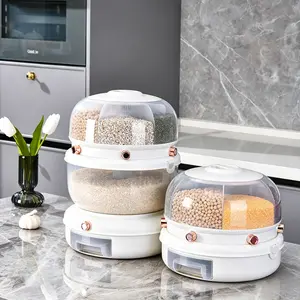 UFORU 360° Rotating Double Layer Grain Dispenser | Airtight Rice & Cereal Storage Container, 6-Compartment, Pest & Moisture Proof, Auto Dispense for Kitchen Pantry Organization