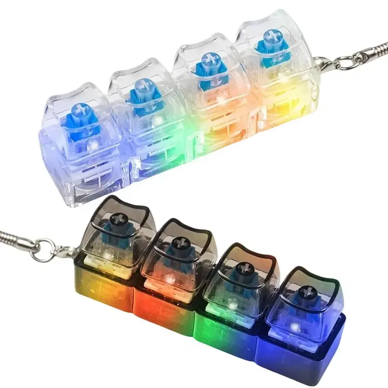 2 Pack Keyboard Fidget Toy for Adults Fidget Keyboard Clicker Toys with LED Lights Keychain Mechanical Keyboard Decompression Button Finger Clicker Toys Stress Relief for Anxiety Decompression，LED Keyboard Keychain Fidget Toy (Black and White)