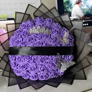 50 Eternal Rose Bouquets for Any Occasion with Purple Roses and Silver Butterfly Decorations