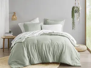 Chambray Print Microfiber Comforter Set with Bed Sheets, Twin/Twin XL( 5 pcs), Full/Queen and King/Cal King (7 PCS), Rena