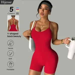 Hijesse Women's 2 Pack Seamless Ribbed One Piece Romper, T Back Sleeveless Gym Bodysuit, High Compression Butt Lifting Yoga Jumpsuit for Fitness, Suitable for Spring & Summer Wear