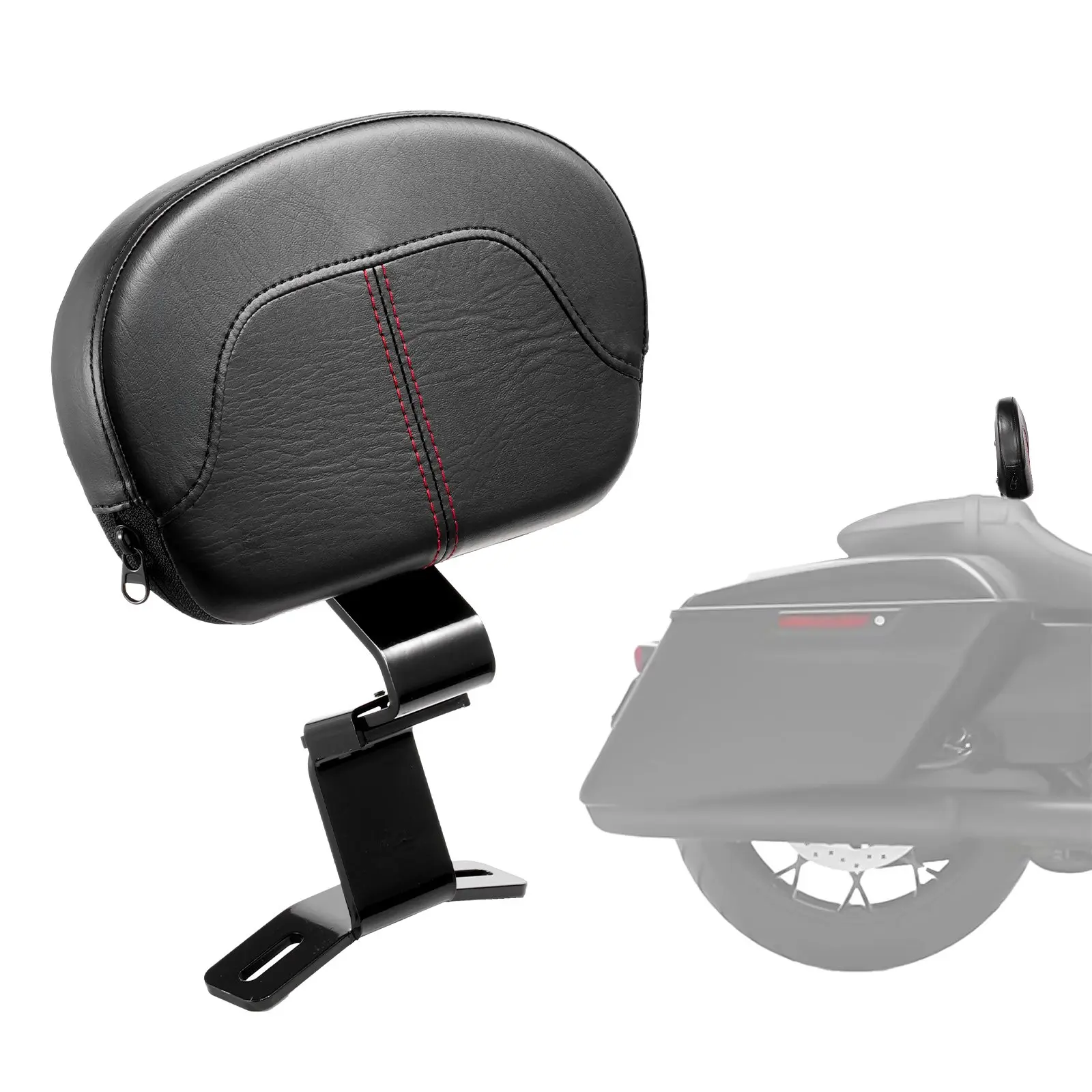 【Summerfinds】Motorcycle Backrest Sissy Bar, Compatible with Harley-Davidson Touring Street Glide, Road Glide, and Road King, 12.2-Inch Height Detachable Rider Backrest, Black Motorbike Leather Seat