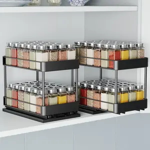Nieifi 2pcs 2-Tier Metal Pull-Out Spice Rack Organizer for Cabinets Rust-Resistant Space-Saving L-Shaped Kitchen Storage 6-Inch Sliding Design Ideal for Spice Bottles and Small Containers