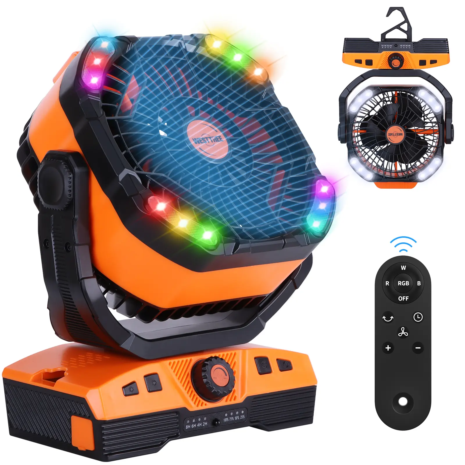 【WESTTREE】 20000mAh Rechargeable Portable Outdoor Camping Fan - Battery Operated Cordless Handheld Rotating Fan with 270° Auto Oscillation, LED Light, Hang Hook, Durable Personal Cooling, Battery Operated Fans