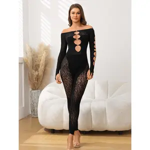 Women's Chic Pearl Beaded Lace Bodysuit - Sheer Leopard Print Mesh Jumpsuit - Elegant Night Party Outfit