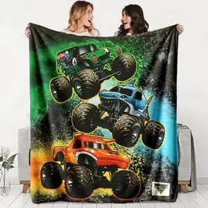 Monster Jam Monster Truck Flannel Blanket, Soft & Warm Polyester Fiber Throw, Ideal Gift for All Seasons