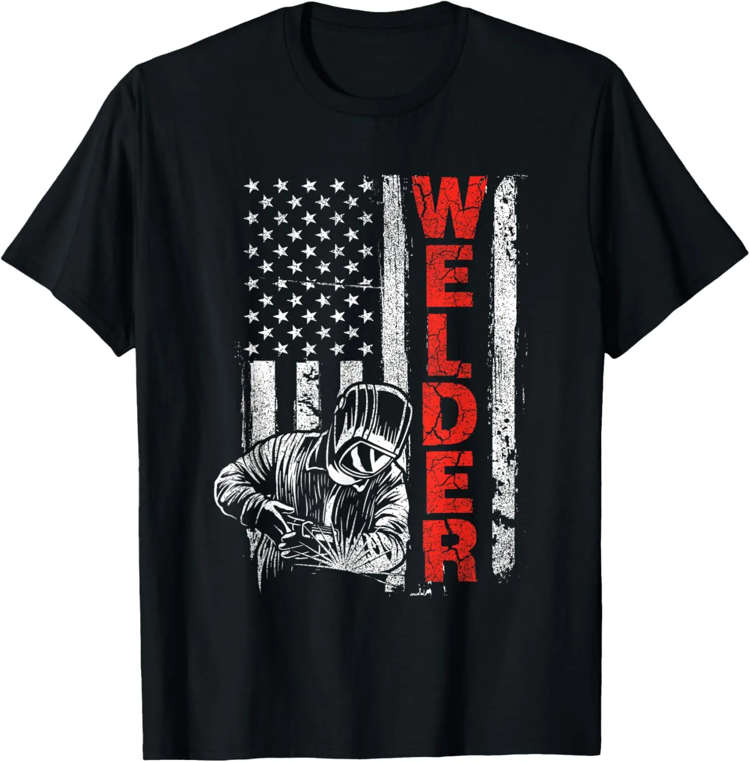 Men's 100% Cotton Round Neck Short-Sleeve Casual Graphic Tee - Top for USA Welding Workers, Metalworking Enthusiasts, Streetwear Fans & Gifting