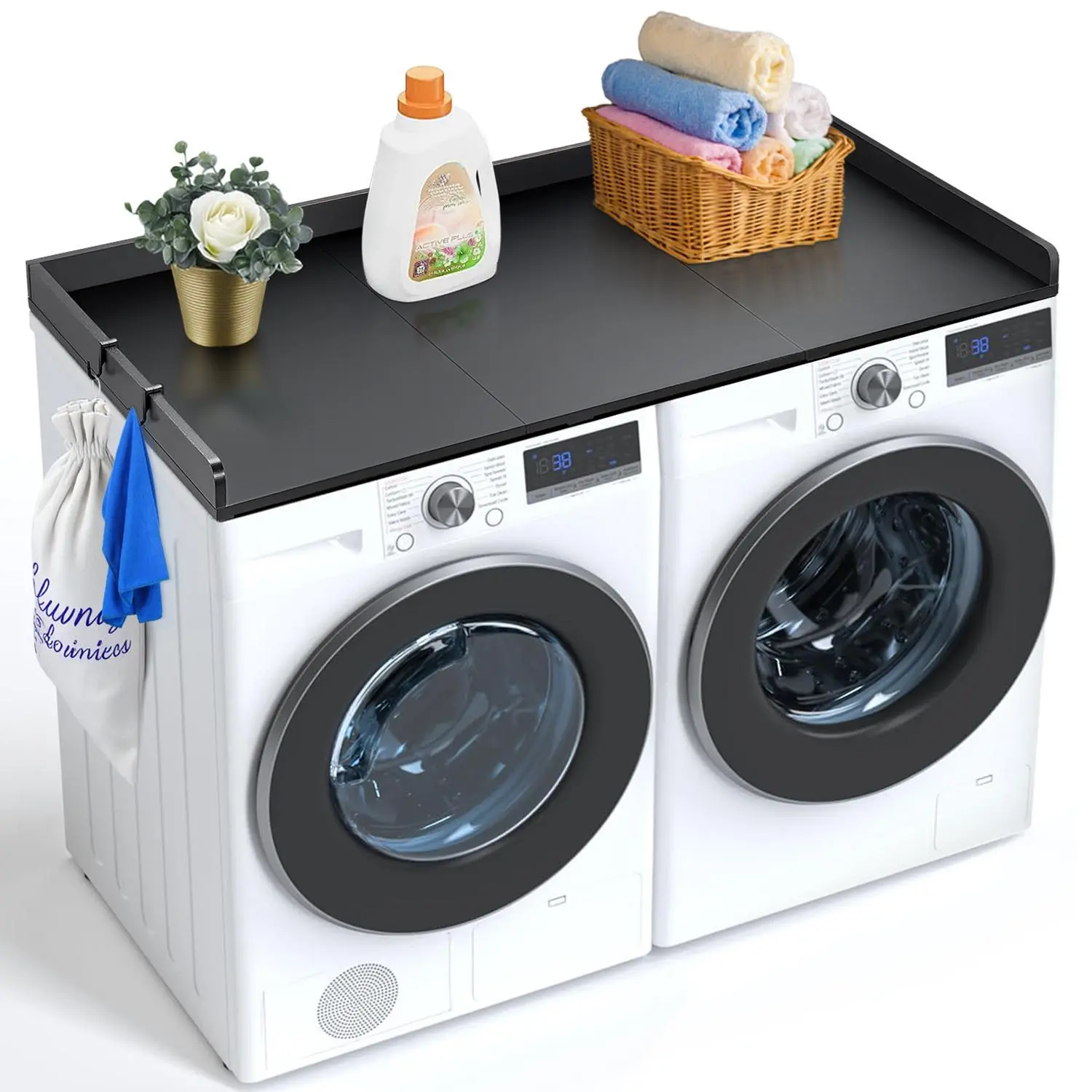 【SummerFinds】VEVOR High Quality Smooth Durable Wooden Home Appliance Countertop - 54"x27", 3 Splicing Panels, Non-Slip Pads, Water-Resistant, 250lb Capacity, Minimalist Decluttering Decor for Washing Machine Laundry Room Organization, Black