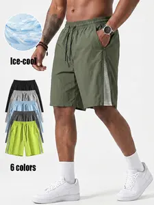 Men’s summer cool-touch breathable athletic shorts — quick-dry mesh paneled bermuda shorts with side zipper, zippered pockets, suitable for running, fitness training, and casual wear