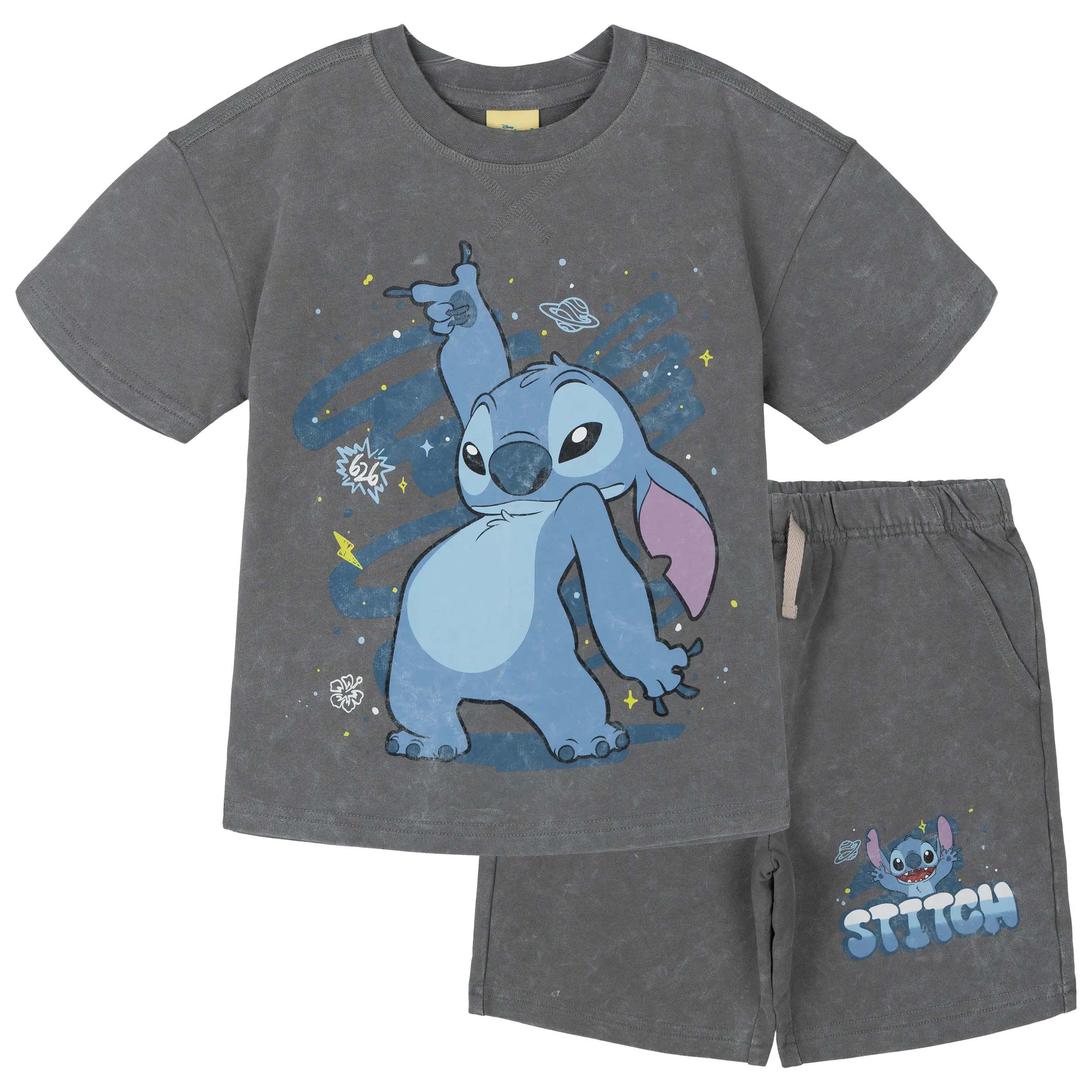Disney Lilo & Stitch Boys' 2-Piece French Terry Set - Short Sleeve Tops, Stitch Print Pullover Tee, Side Pockets Shorts, Cool Gray, Casual Wear, Everyday Play, Toddler to Big Kid, Oversized Fit, 4T, Cpsia Safe, Clothes, Graphic T Shirts, Playtime, 4 - 5 Y