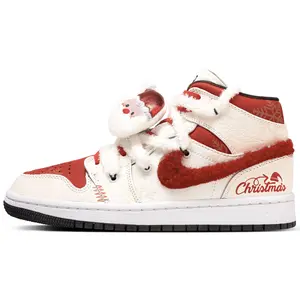 Jordan Air Jordan 1 Christmas Letter Custom Sneakers for Women with Hand-Painted Retro Design, Mid-Top Comfort, and Slip-Resistant Durability Trending Shoes, House White Official Shoes to Get / Maison Mihara