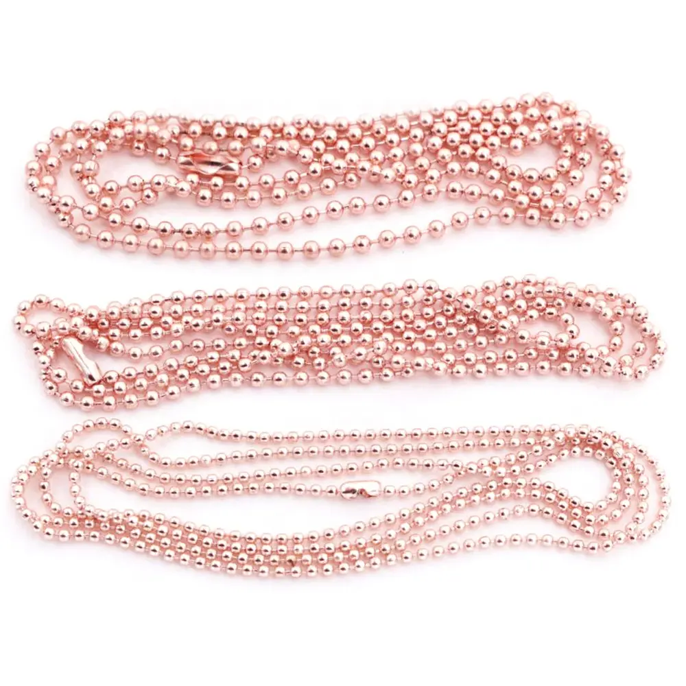 5pcs 1.5mm 2mm 2.4mm Rose Gold Color Plated Ball Beads Chain Necklace Bead Connector 65cm(25.5 inch)