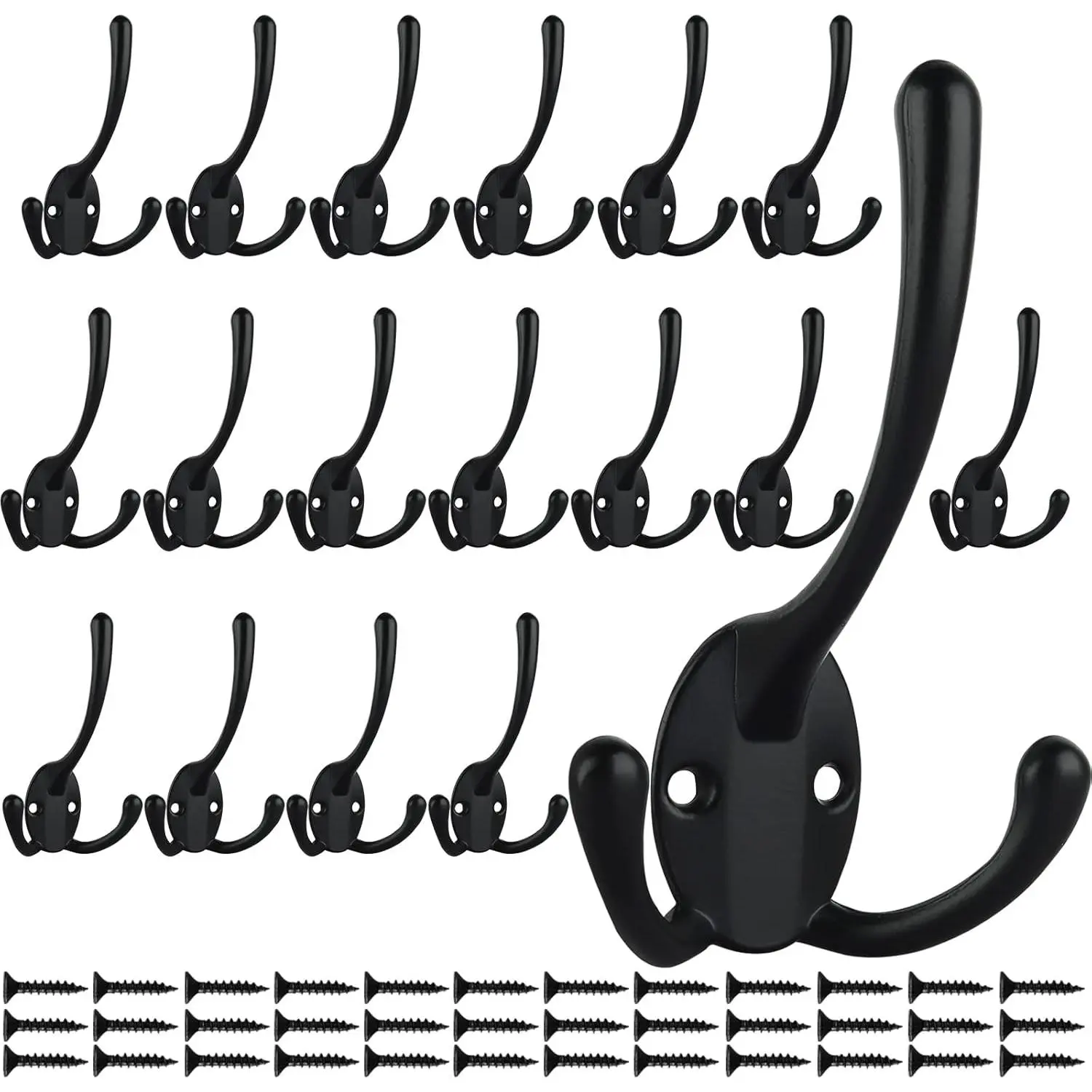 18 Pack Big Heavy Duty Three Prongs Coat Hooks Wall Mounted with 36 Screws Retro Double Utility Rustic Hooks for Thick Coat, Big Heavy Bag