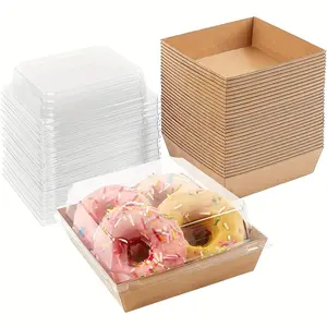 Sandwich Kraft Paper Packaging Box, 50pcs Cake Roll Packaging Box with Lid, Square Snack Box, Multifunction Storage Box for Food Baking Utensils, Bakeware