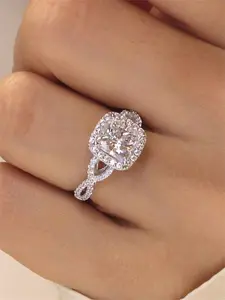 1 PC Glamorous Cubic Zirconia Ring Elegant Engagement Ring For Women For Wedding Engagement Party Jewelry Valentine's Day Gift Artificial Zircon Rings