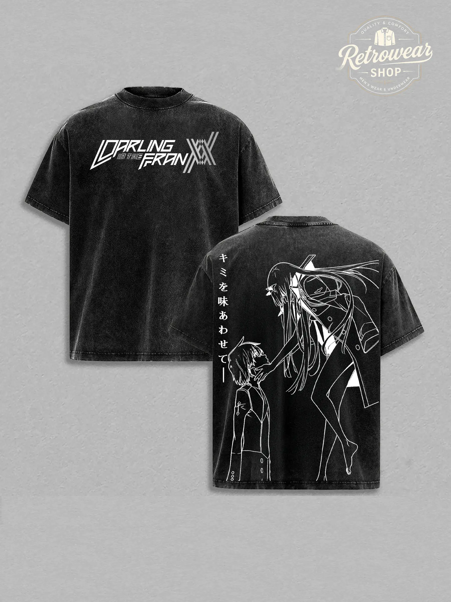 Men's Darling in the Franxx 02 Hiro Graphic T-Shirt - Unisex Cotton Distressed 90s Vintage Back Print Streetwear Merch Tee